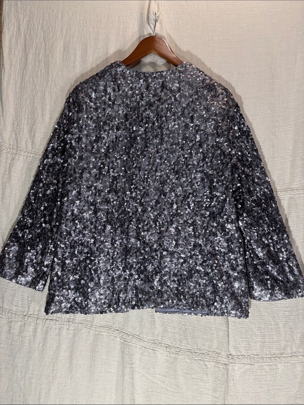 Chico's Travelers Silver Sequin Open Front Blazer Jacket Chico’s size 3 XL 16 - Picture 8 of 8